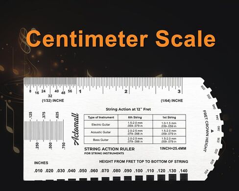Guitar String Action Gauge Ruler, String Height Gauge, Precision Fret Rocker, Luthier Tool, with Thick Leather Case (CM gauge) in Kuwait