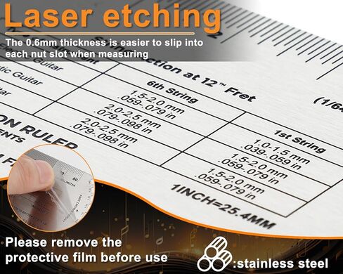 Guitar String Action Gauge Ruler, String Height Gauge, Precision Fret Rocker, Luthier Tool, with Thick Leather Case (CM gauge) in Kuwait