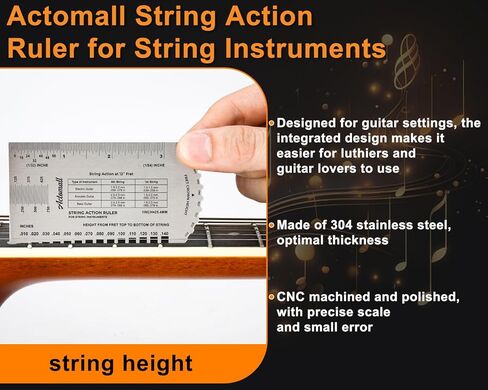 Guitar String Action Gauge Ruler, String Height Gauge, Precision Fret Rocker, Luthier Tool, with Thick Leather Case (CM gauge) in Kuwait