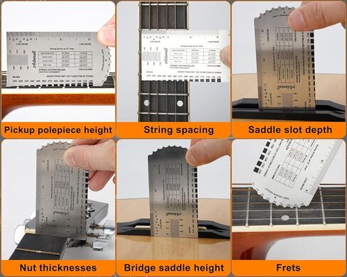 Guitar String Action Gauge Ruler, String Height Gauge, Precision Fret Rocker, Luthier Tool, with Thick Leather Case (CM gauge) in Kuwait