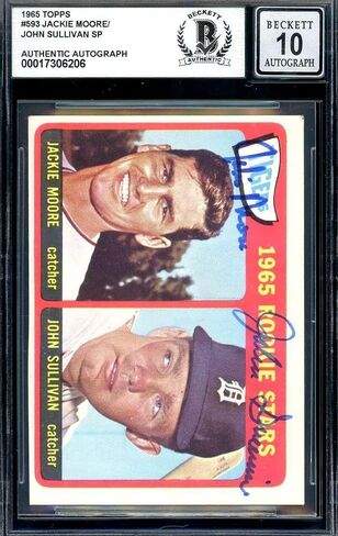 جاكي مور جون سوليفان جوهرة النعناع 10 بيكيت باس موقعة 1965 Topps Rookie - بطاقات البيسبول الموقعة in Saudi Arabia