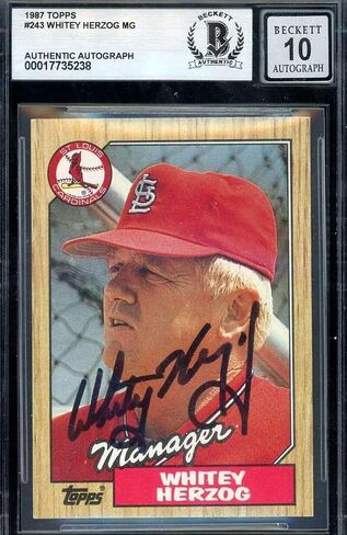 y Herzog Gem Mint 10 Beckett BAS موقعة 1987 Topps Autograph - بطاقات البيسبول الموقعة in Saudi Arabia