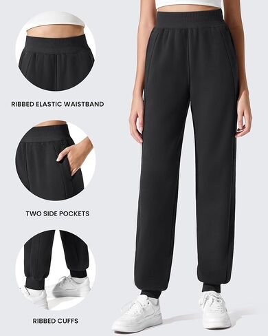 G4Free Flurrylux قطن صوف مبطن للركض للنساء مرونة الخصر فرك Sweatpants مدبب الساق السراويل الترنك in Kuwait