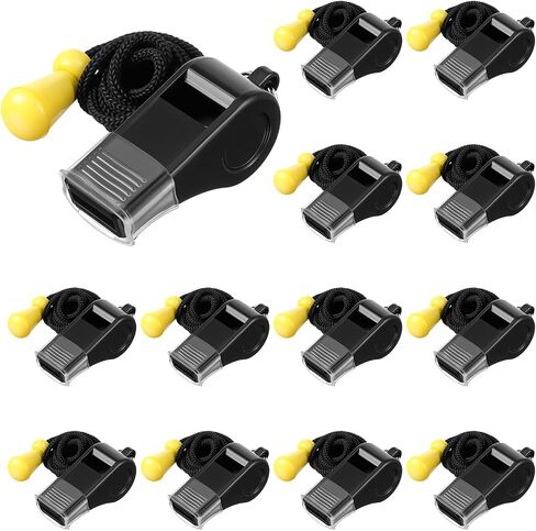 Whistle, 12PCS Black Sports Whistles with Lanyard Heavy-Duty Durable Plastic Whistles 120dB Loud Referee Whistle Loud Crisp Sound Ideal for Coaches Referees Officials Emergencies Outdoor Activities in Saudi Arabia