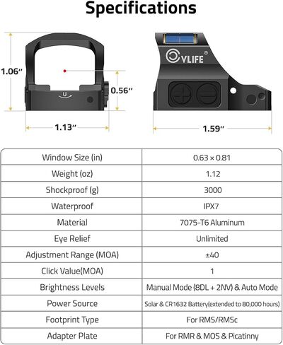 CVLIFE Solar Auto-Brightness Red Dot Sight for RMS RMSc, 2 MOA Dot & 32 MOA Circle Motion Awake Reflex Sight Optics for Compact Pistol, 3000G Shockproof with Adapter for RMR/MOS/Picatinny in Saudi Arabia
