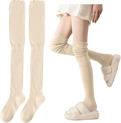 Over Knee High Boot Socks - Slouch Top Over Knee Knit Fashion Thigh Sock for Women in Saudi Arabia