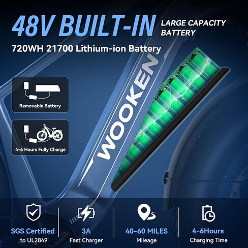 دراجة كهربائية Wooken Gale مقاس 26 بوصة × 4.0 دراجة كهربائية بإطارات دهنية، ذروة محرك 1500 واط للبالغين مع بطارية قابلة للإزالة 48 فولت 720 وات في الساعة، ما يصل إلى 60 ميلًا من الدراجات الإلكترونية، 7 سرعات، معتمدة من SGS إلى UL2849 in Saudi Arabia