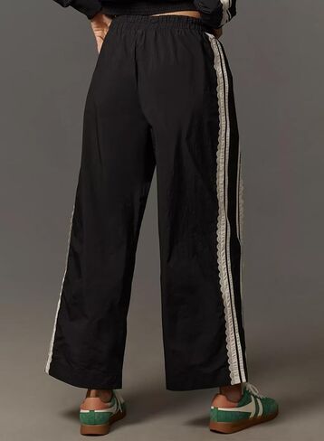 Baggy Track Pants Women Wide Leg Y2K Casual Drawstring Striped Contrast Color Lace Side Workout Pants in Saudi Arabia