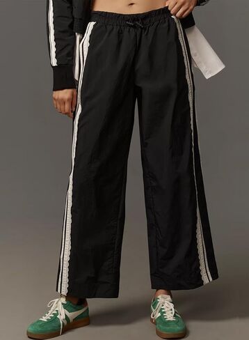 Baggy Track Pants Women Wide Leg Y2K Casual Drawstring Striped Contrast Color Lace Side Workout Pants in Saudi Arabia
