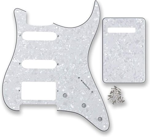 مجموعة لوحة خلفية للجيتار مكونة من 11 فتحة HSS Pickguard من BexGears لجزء الجيتار القياسي (4 طبقات من اللؤلؤ الأبيض) in Kuwait