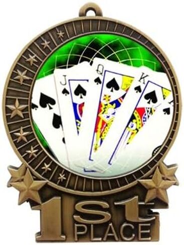 Express Medals Large 3" Poker Cards 1st Place Medal Gold with 3 Lines of Personalized Free Engraving and Neck Ribbon Award Trophy XMD in Saudi Arabia