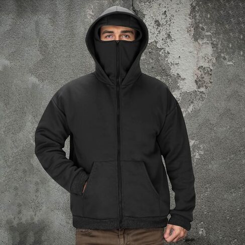 Mens Hoodie with Mask Unisex Balaclava Hoodies Zip Up Sweatshirts Double Layer Hoodies Plus Size Windproof Jackets in Kuwait