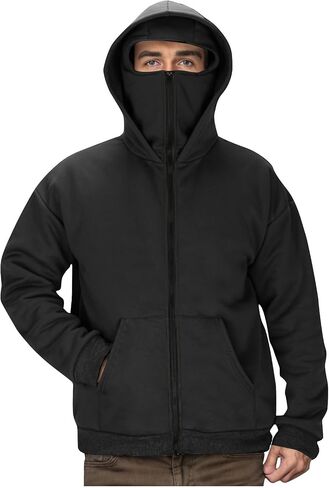 Mens Hoodie with Mask Unisex Balaclava Hoodies Zip Up Sweatshirts Double Layer Hoodies Plus Size Windproof Jackets in Kuwait