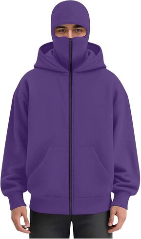 Mens Hoodie with Mask Unisex Balaclava Hoodies Zip Up Sweatshirts Double Layer Hoodies Plus Size Windproof Jackets in Kuwait