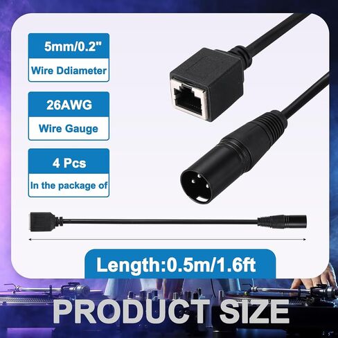 كابل محول MECCANIXITY 3 Pin DMX512 XLR إلى RJ45 أنثى، 4 قطع كابل تمديد ميكروفون بطول 1.6 قدم لإضاءة وحدة التحكم في استوديو المسرح in Saudi Arabia