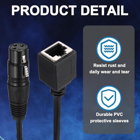 MECCANIXITY 3 Pin DMX512 XLR Female to RJ45 Female Adapter Cable, 1pcs 1.6ft XLR Microphone Extension Cable for Stage Studio Console Lighting Controller Tube Light Wand in Saudi Arabia