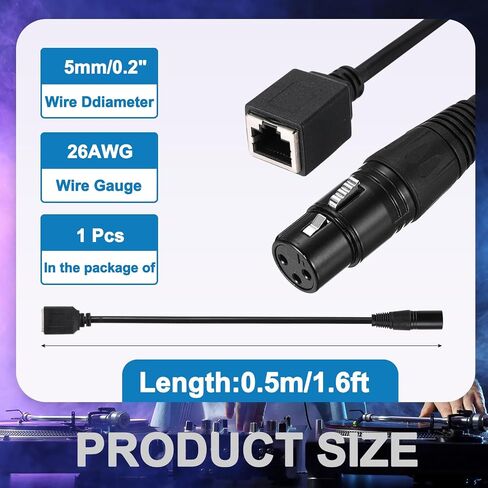 MECCANIXITY 3 Pin DMX512 XLR Female to RJ45 Female Adapter Cable, 1pcs 1.6ft XLR Microphone Extension Cable for Stage Studio Console Lighting Controller Tube Light Wand in Saudi Arabia