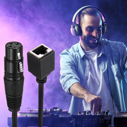 MECCANIXITY 3 Pin DMX512 XLR Female to RJ45 Female Adapter Cable, 1pcs 1.6ft XLR Microphone Extension Cable for Stage Studio Console Lighting Controller Tube Light Wand in Saudi Arabia
