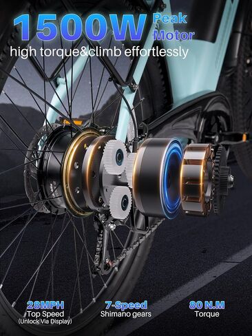 دراجة كهربائية Likebike MY2 للبالغين مع محرك ذروة 1500 وات، بطارية قابلة للإزالة 48 فولت 15 أمبير بحد أقصى 85 ميلًا و28 ميلاً في الساعة، دراجة جبلية كهربائية مقاس 26 بوصة مع تروس 7 سرعات، نظام تعليق شوكة أمامي للدراجة الإلكترونية in Saudi Arabia