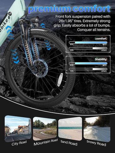 دراجة كهربائية Likebike MY2 للبالغين مع محرك ذروة 1500 وات، بطارية قابلة للإزالة 48 فولت 15 أمبير بحد أقصى 85 ميلًا و28 ميلاً في الساعة، دراجة جبلية كهربائية مقاس 26 بوصة مع تروس 7 سرعات، نظام تعليق شوكة أمامي للدراجة الإلكترونية in Saudi Arabia