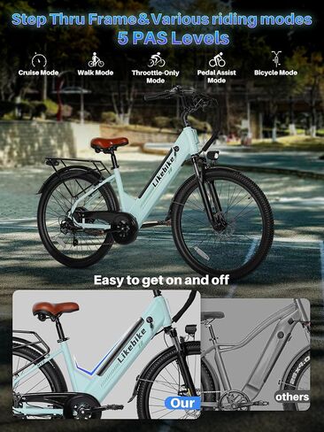 دراجة كهربائية Likebike MY2 للبالغين مع محرك ذروة 1500 وات، بطارية قابلة للإزالة 48 فولت 15 أمبير بحد أقصى 85 ميلًا و28 ميلاً في الساعة، دراجة جبلية كهربائية مقاس 26 بوصة مع تروس 7 سرعات، نظام تعليق شوكة أمامي للدراجة الإلكترونية in Saudi Arabia