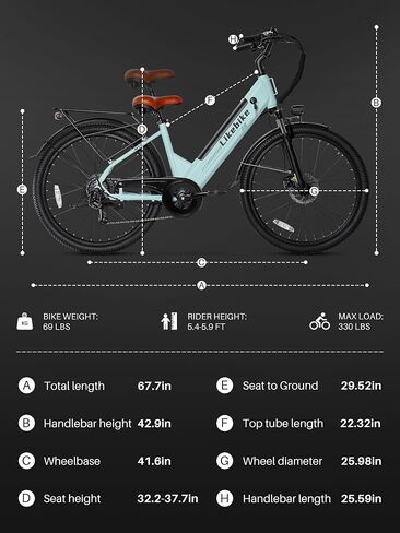 دراجة كهربائية Likebike MY2 للبالغين مع محرك ذروة 1500 وات، بطارية قابلة للإزالة 48 فولت 15 أمبير بحد أقصى 85 ميلًا و28 ميلاً في الساعة، دراجة جبلية كهربائية مقاس 26 بوصة مع تروس 7 سرعات، نظام تعليق شوكة أمامي للدراجة الإلكترونية in Saudi Arabia