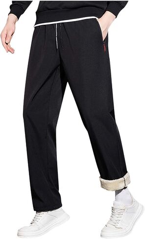 Men's Winter Warm Fleece Lined Sweatpants with Zipper Pockets, Elastic Waist Thermal Jogger Pants for Outdoor Casual in Saudi Arabia