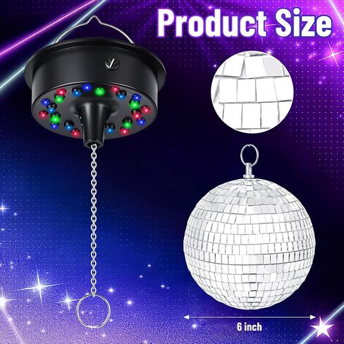 Disco Ball Light Decorations, 6" Hanging Mirror Ball with LED Light Up Rotating Motor for Home Studio Indoor Parties in Saudi Arabia