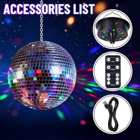 Disco Ball Light Decorations, 6" Hanging Mirror Ball with LED Light Up Rotating Motor for Home Studio Indoor Parties in Saudi Arabia