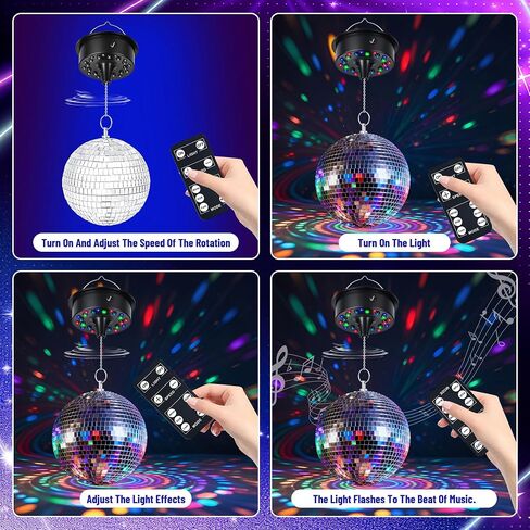 Disco Ball Light Decorations, 6" Hanging Mirror Ball with LED Light Up Rotating Motor for Home Studio Indoor Parties in Saudi Arabia