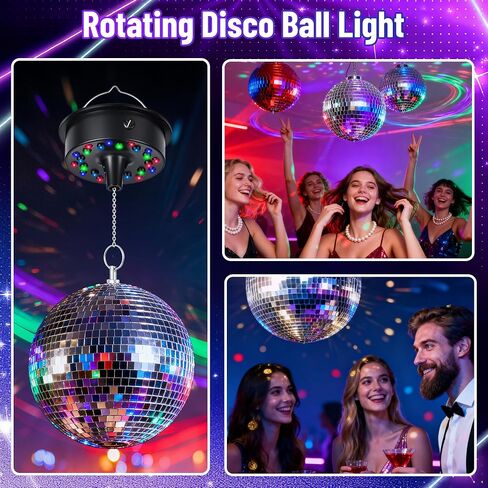 Disco Ball Light Decorations, 6" Hanging Mirror Ball with LED Light Up Rotating Motor for Home Studio Indoor Parties in Saudi Arabia