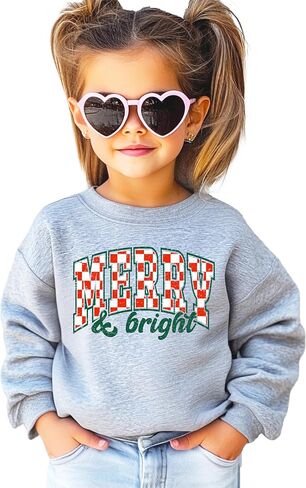 Merry and Bright Sweatshirt Retro Green and Red Check Christmas Pullover in Saudi Arabia