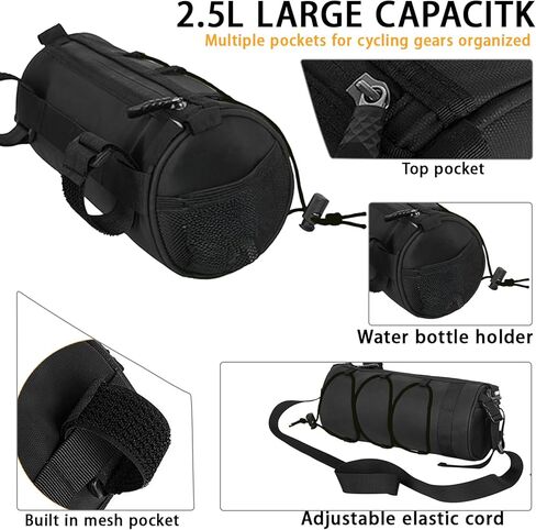Waterproof Bicycle Handlebar Bag, 2.5L Front Frame Pouch with Zipper, Shoulder Strap, Bike Accessories in Kuwait