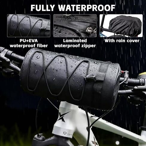 Waterproof Bicycle Handlebar Bag, 2.5L Front Frame Pouch with Zipper, Shoulder Strap, Bike Accessories in Kuwait
