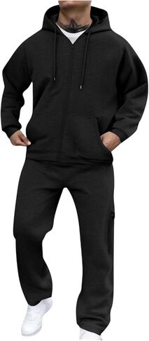Sweatsuits للرجال 2 قطعة الرجال الركض طقم رياضي هوديي عادية رياضية سستة البدلة مجموعة Sweatpants مجموعات in Kuwait