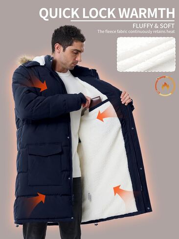 Winter Coats For Men Winter Jackets Water Resistant Warm Thicken Puffy Hooded Insulated Thicken Parka Coat in Kuwait
