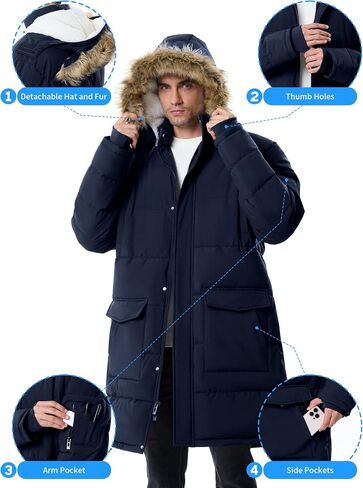 Winter Coats For Men Winter Jackets Water Resistant Warm Thicken Puffy Hooded Insulated Thicken Parka Coat in Kuwait
