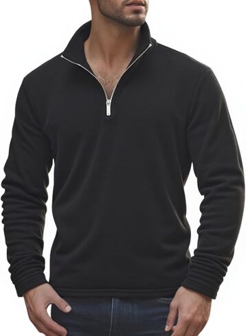 Men Quarter Zip Mock Neck Polar Fleece Pullover Lightweight Warm 1/4 Zipper Jacket Top in Kuwait