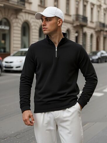 Men Quarter Zip Mock Neck Polar Fleece Pullover Lightweight Warm 1/4 Zipper Jacket Top in Kuwait