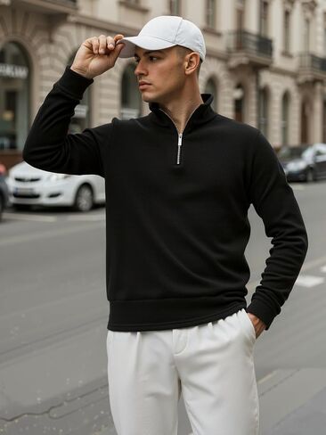 Men Quarter Zip Mock Neck Polar Fleece Pullover Lightweight Warm 1/4 Zipper Jacket Top in Kuwait