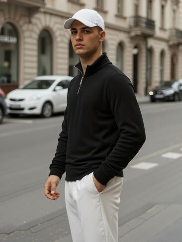 Men Quarter Zip Mock Neck Polar Fleece Pullover Lightweight Warm 1/4 Zipper Jacket Top in Kuwait