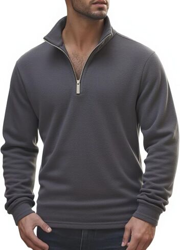Men Quarter Zip Mock Neck Polar Fleece Pullover Lightweight Warm 1/4 Zipper Jacket Top in Kuwait