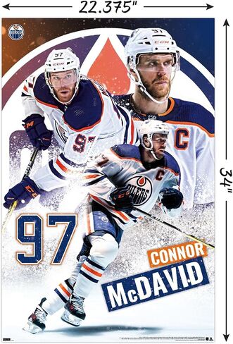 Trends International NHL Edmonton Oilers - ملصق حائط Connor McDavid 22، 22.37 بوصة × 34.00 بوصة، حزمة ملصق وتركيب in Saudi Arabia