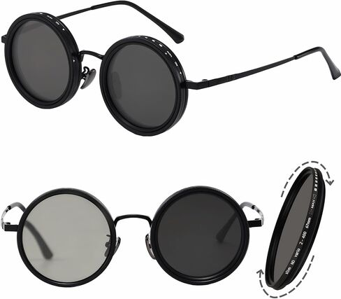 Adjustable Tint Sunglasses, ND Filter 1–9 Levels Stepless Adjustment, Steampunk Retro Metal Round Polarized Glasses in Saudi Arabia