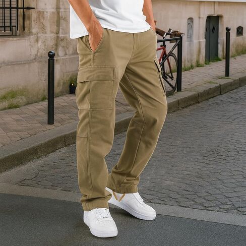Men’s Cargo Casual Pants - Hiking Sweatpants with Zipper for Workout, Khaki, Sizes M-2XL in Saudi Arabia