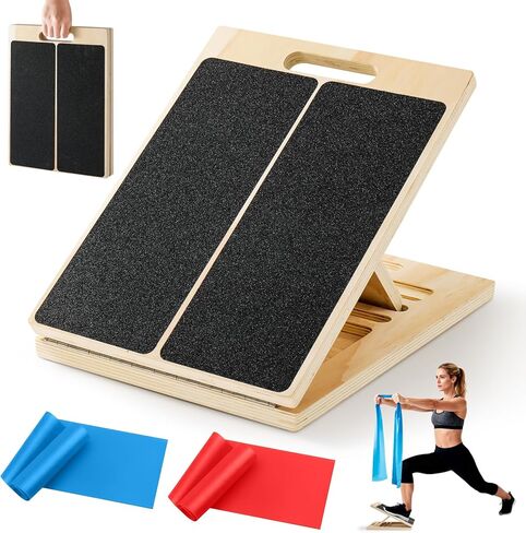 Slant Board for Calf Stretching,Calf Stretcher Adjustable Portable Wooden Foldable,5-Level Incline,2 Resistance Bands,300lb Weight Capacity,for Calf,Achilles,Ankle,Squats,Physical Therapy Exercise in Saudi Arabia