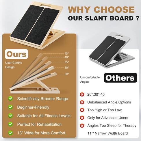 Slant Board for Calf Stretching,Calf Stretcher Adjustable Portable Wooden Foldable,5-Level Incline,2 Resistance Bands,300lb Weight Capacity,for Calf,Achilles,Ankle,Squats,Physical Therapy Exercise in Saudi Arabia