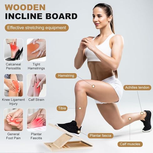Slant Board for Calf Stretching,Calf Stretcher Adjustable Portable Wooden Foldable,5-Level Incline,2 Resistance Bands,300lb Weight Capacity,for Calf,Achilles,Ankle,Squats,Physical Therapy Exercise in Saudi Arabia
