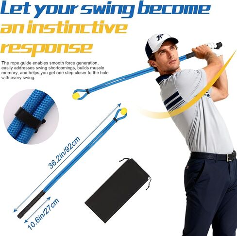 Golf Rope Swing Trainer,Golf Grip Swing Training Aid Whip Practice Trainer Equipment,Gifts for Golf Enthusiasts,Indoor Warm-Up for Golfers,Swing Correcting Arm Band&trainer with Weighted Ball in Saudi Arabia
