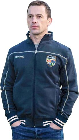 Men's Full Zip Sweat Embroidered Ireland, Knitted Collar & Cuff Stripes, Cotton Blen, Made in Ireland in Kuwait